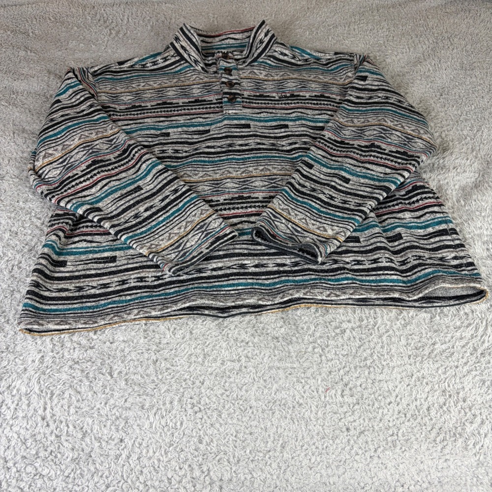 Ariat Mens XXL Southwestern Geometric Fleece Pullover Mock Neck Grey Black Blue